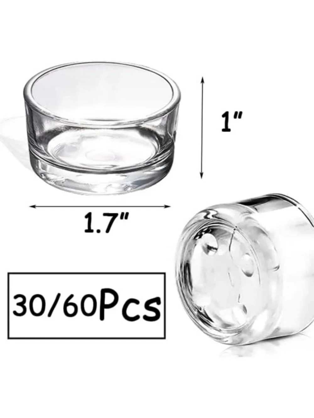 30 PCS Clear Glass Tealight Candle Holders for Weddings & Parties, 1.5
